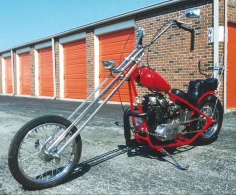 Click to view full size image
 ============== 
650 Chopper #4
This rigid is dead on.  Old school done right. Looong front end, Apehangers (love it), great paint and custom exhaust.
