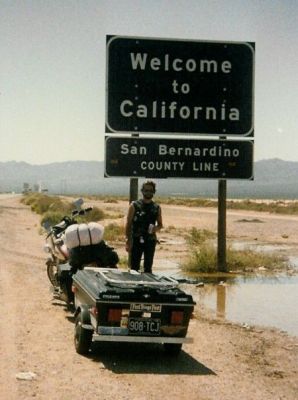 Click to view full size image
 ============== 
My 87 Heritage Softail and Me at the California State Line
From my 1988 California Trip
