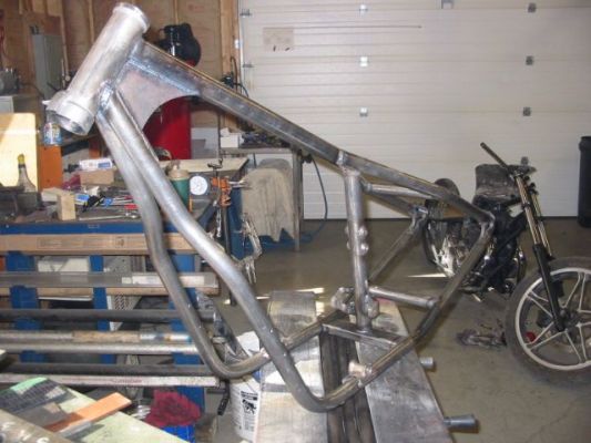 Click to view full size image
 ============== 
wishbone frame xs650
here's a sample of one of our custom chopper frames. xs650 wishbone style. Get it any rake and any stretch. This one set up to accept stock forks.....
www.worldclasswelding.com
Keywords: tigman,choppers,wishbone, frames,gastanks