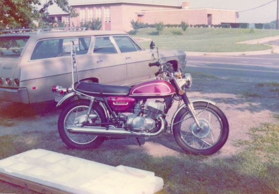 Click to view full size image
 ============== 
My brand new 1974 Suzuki T-500 Titan
Just before I shipped it to Oklahoma from Virginia

