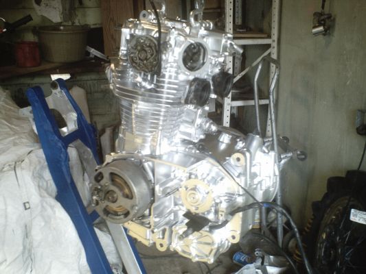 Click to view full size image
 ============== 
hillclimber engine waiting to get in frame.
engine after cleaning and polishing
Keywords: xs650  engine hillclimb hillclimber