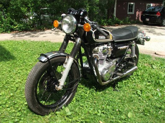 Click to view full size image
 ============== 
Xs650B
I have since put factory handlebars on it, The Cafe bars looked cool, but and not for comfort. I'm turning into and old man, I know...
Keywords: XS650B 1975 Xs650 black