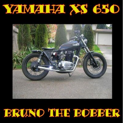 Click to view full size image
 ============== 
BRUNO THE BOBBER
1979 Yamaha XS 650.
This one has a '71 XS-1 tank on it with 2X2 chrome pipes & 