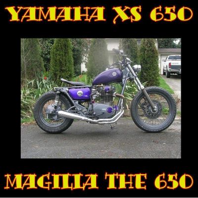 Click to view full size image
 ============== 
MAGILLA THE 650
1978 Yamaha XS 650 updated with a Pamco electronic ignition system.
This bike has a 1956 BSA Tank on it & a Bitwell seat. Chrome 2 into 1 exhaust.
No paint...it's all powder coated.

