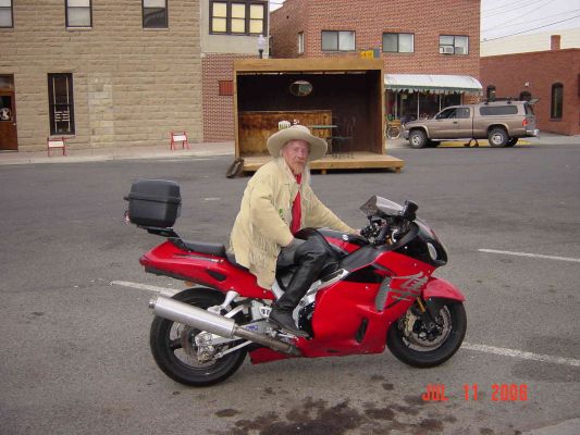Click to view full size image
 ============== 
Buffalo Bill rides a Busa!
Cody, Wy
Great place...great place to visit, lots of history!
